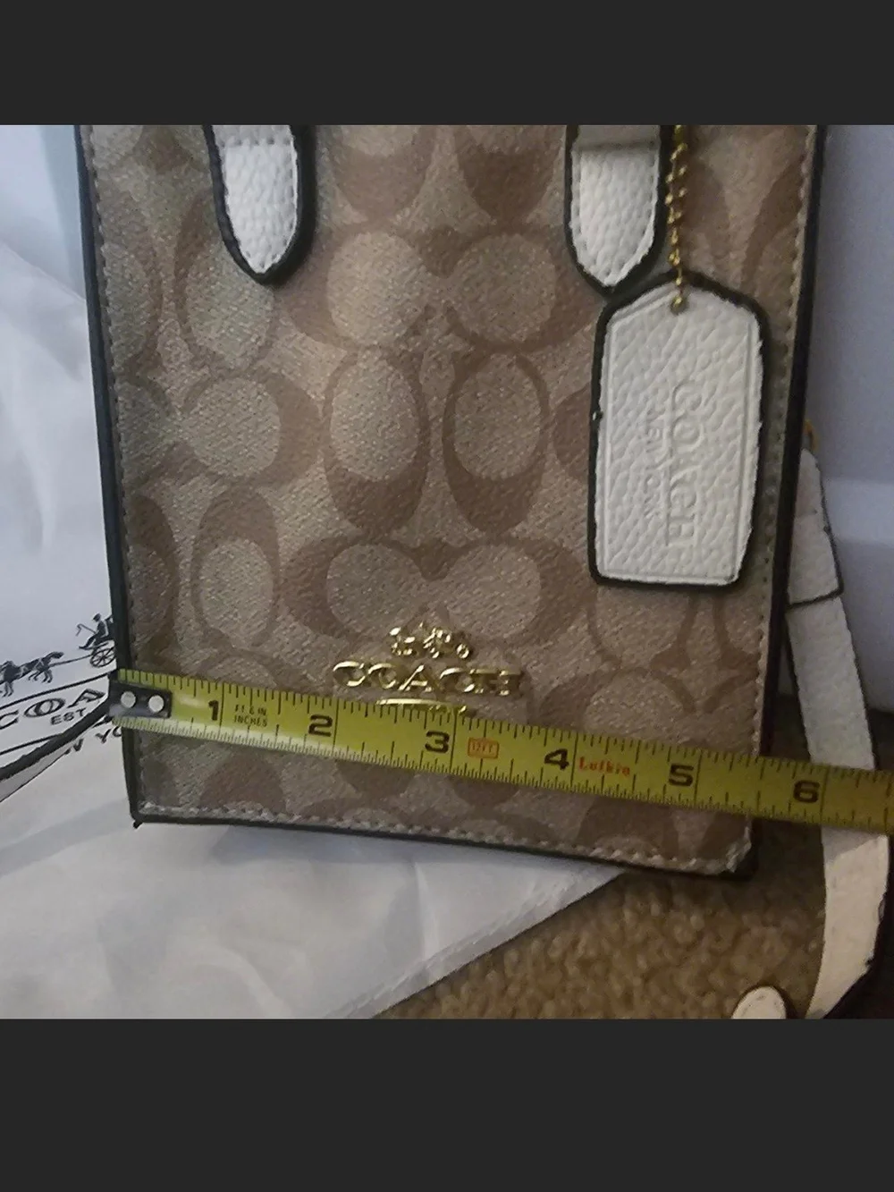 Coach Mini Signature Tote in Khaki with White Trim